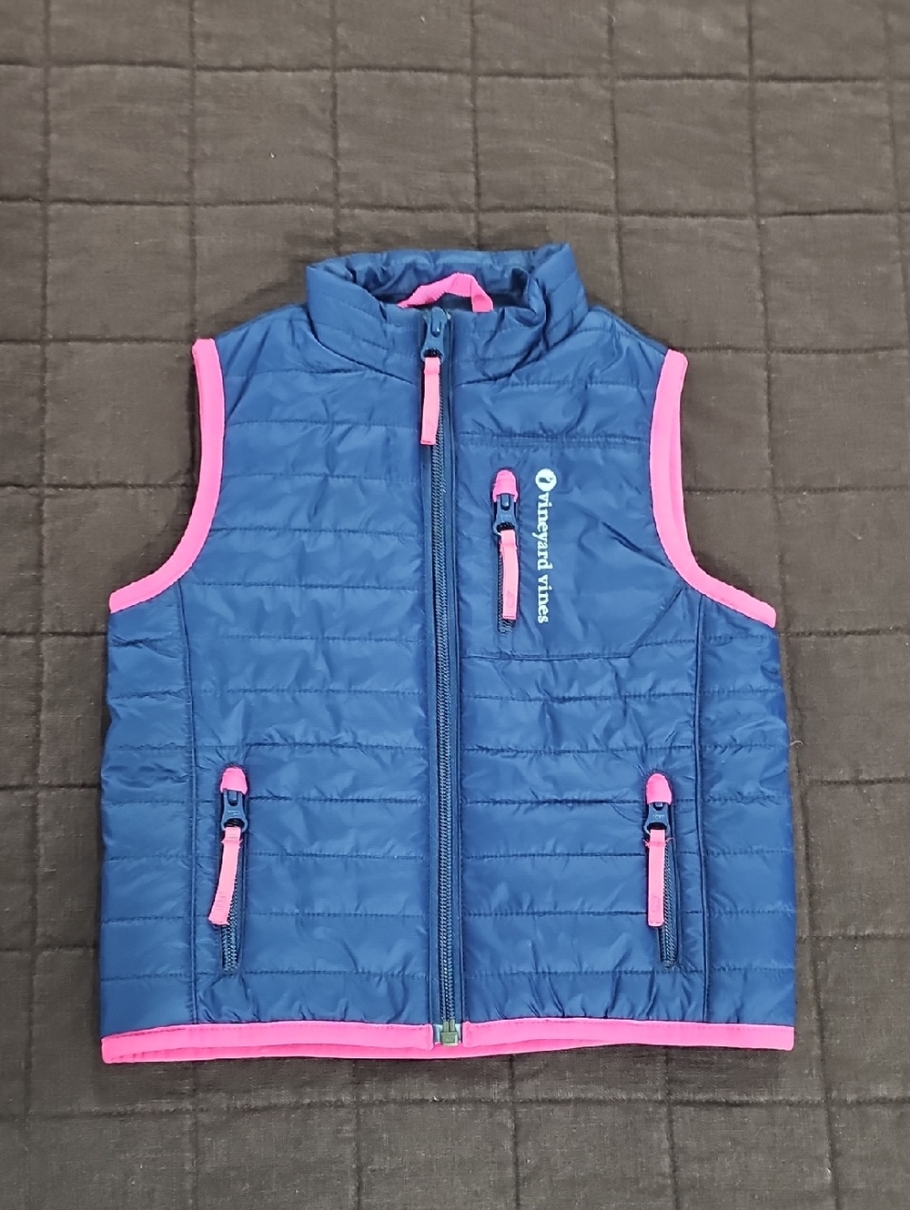 Vineyard Vines Navy Quilted Vest with Pink Trim Size 2T